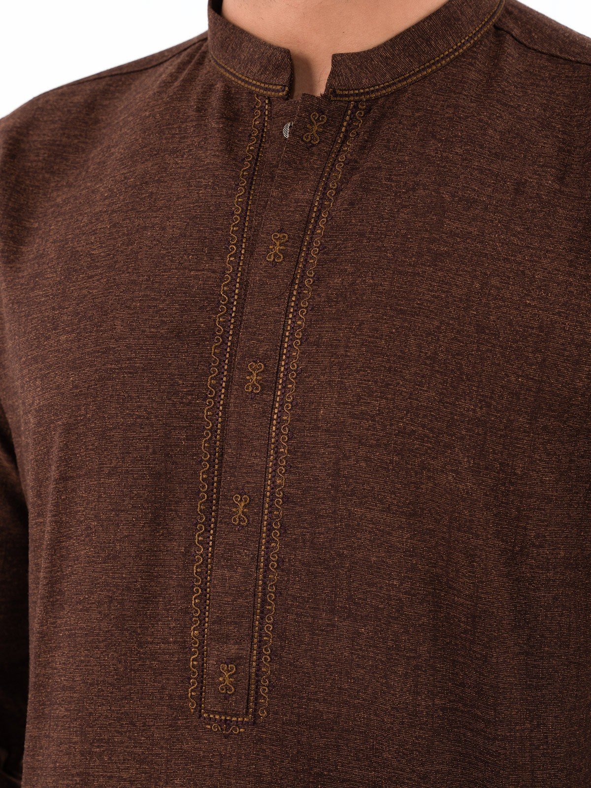 Men's Brown Shalwar Kameez - EMTKS23W-41043 - Image 4
