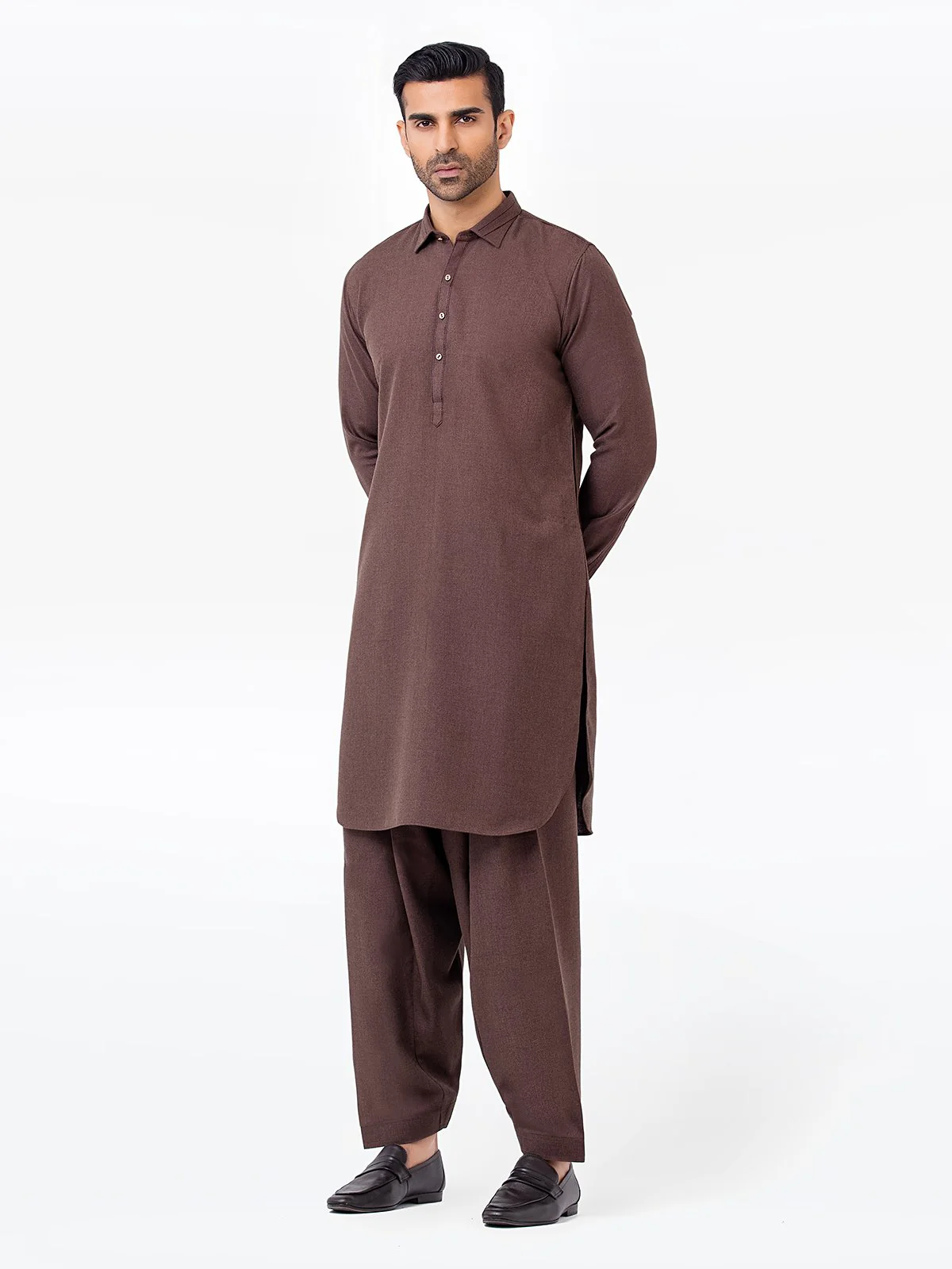 Men's Brown Shalwar Kameez - EMTKS23W-41047 - Image 3
