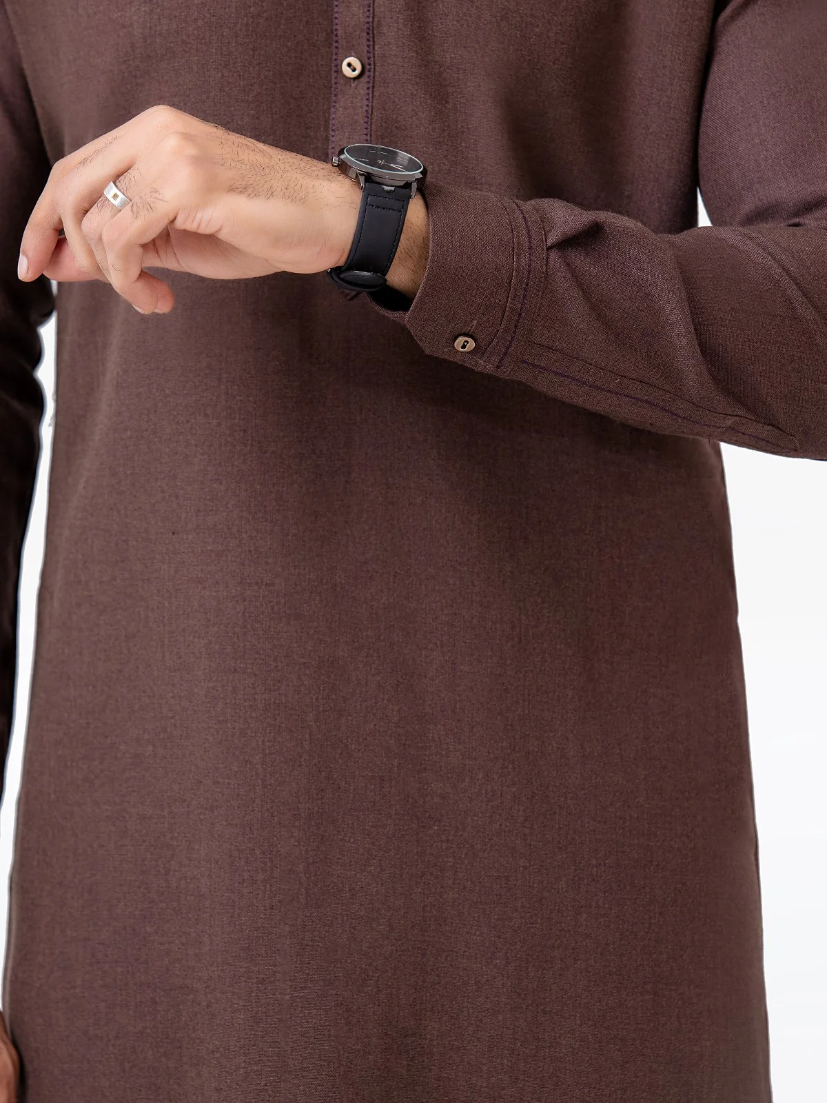 Men's Brown Shalwar Kameez - EMTKS23W-41047 - Image 5