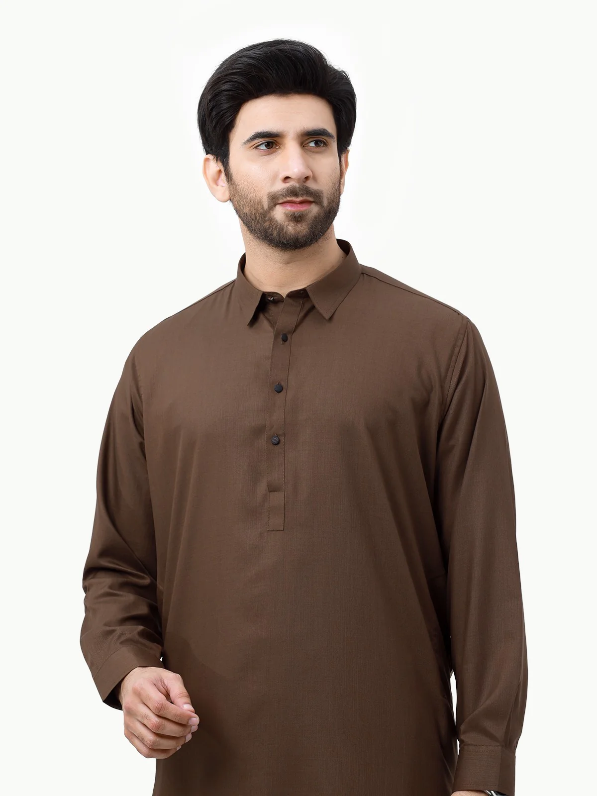 Men's Brown Shalwar Kameez Plain - EMTKSP23-40999 - Image 2