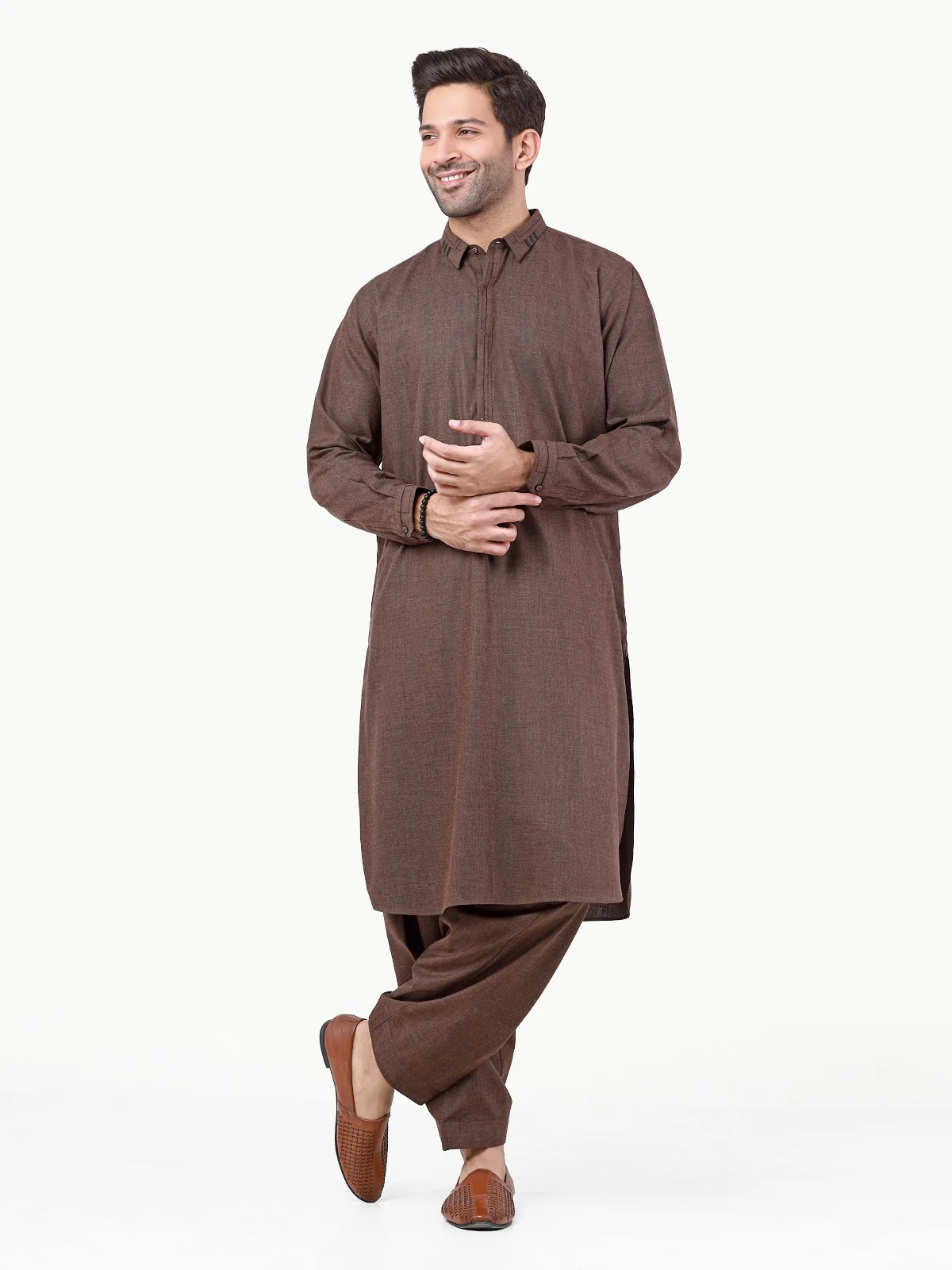 Men's Brown Shalwar Kameez - EMTSW22S-99255 - Image 3