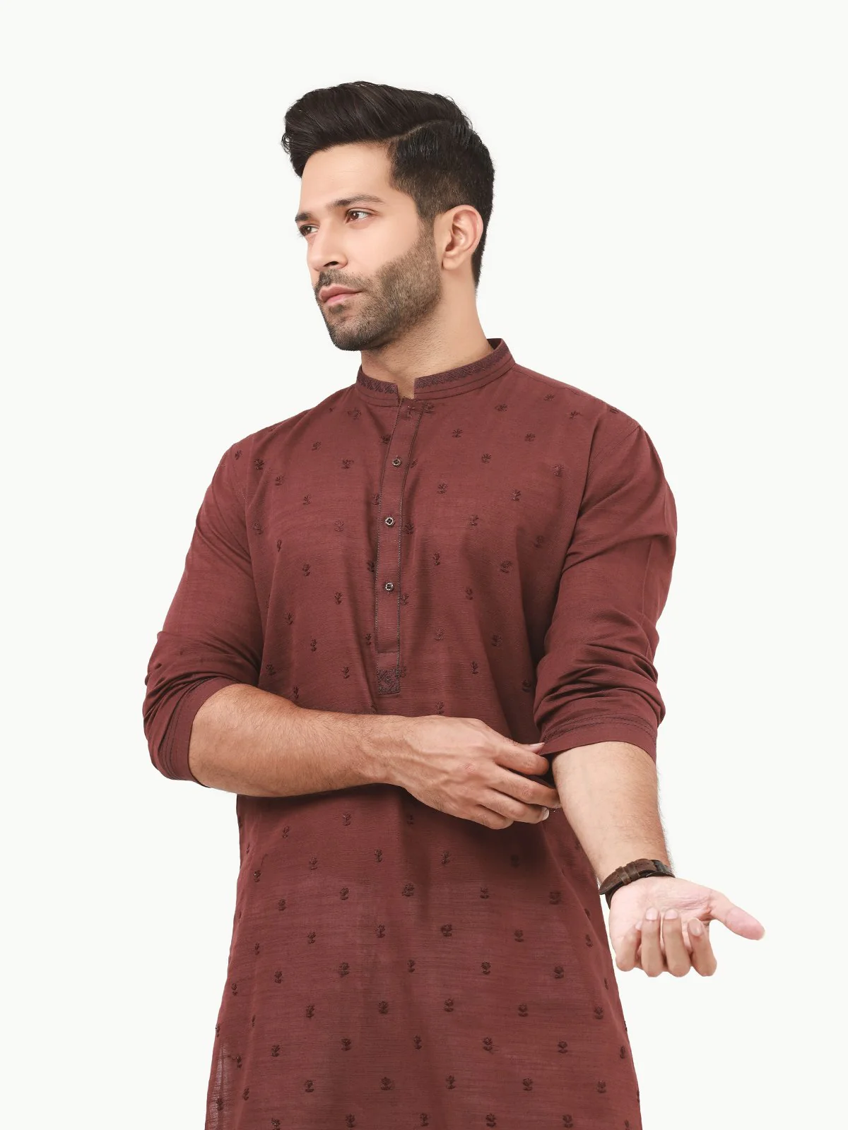 Men's Burgundy Kurta - EMTK22S-99208 - Image 2