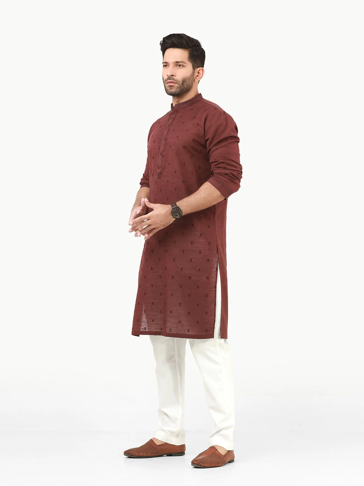 Men's Burgundy Kurta - EMTK22S-99208 - Image 3