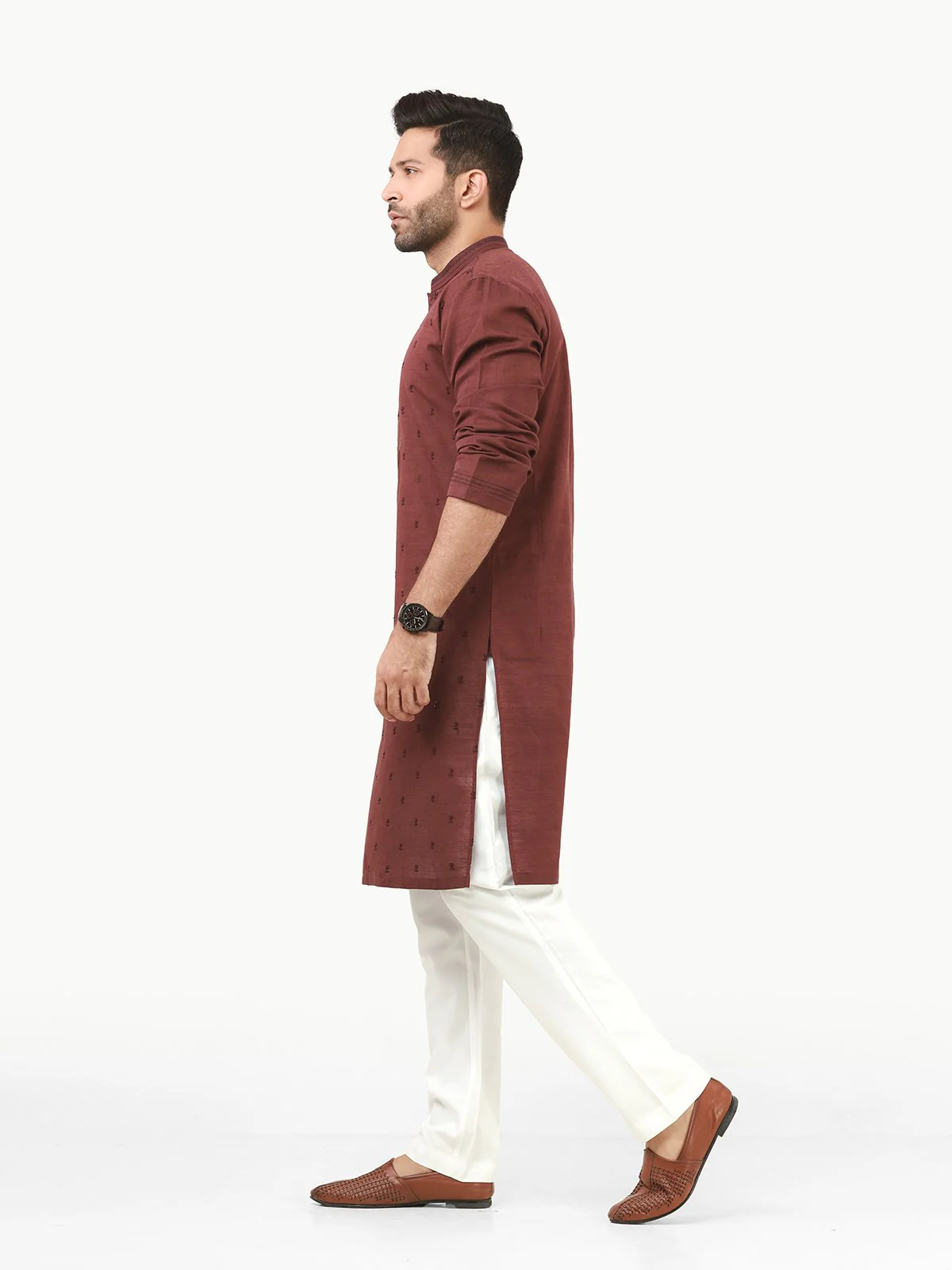 Men's Burgundy Kurta - EMTK22S-99208 - Image 4