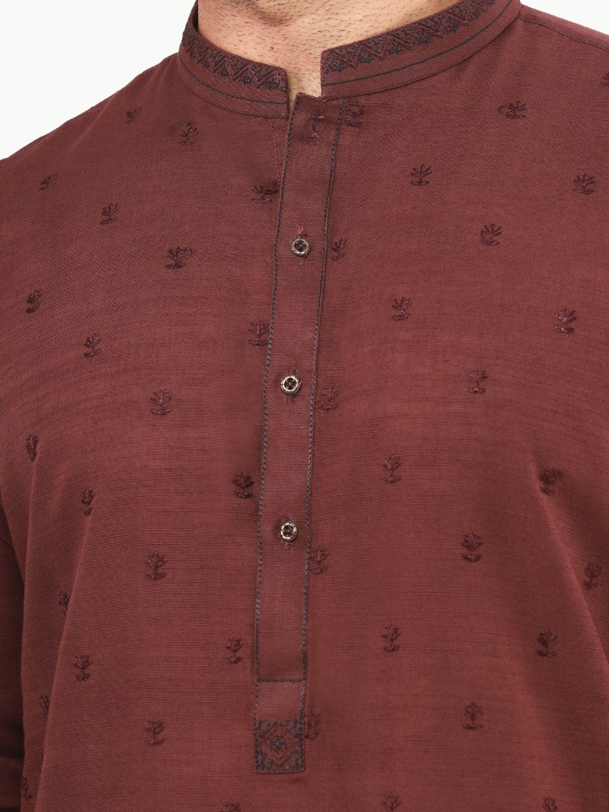 Men's Burgundy Kurta - EMTK22S-99208 - Image 5