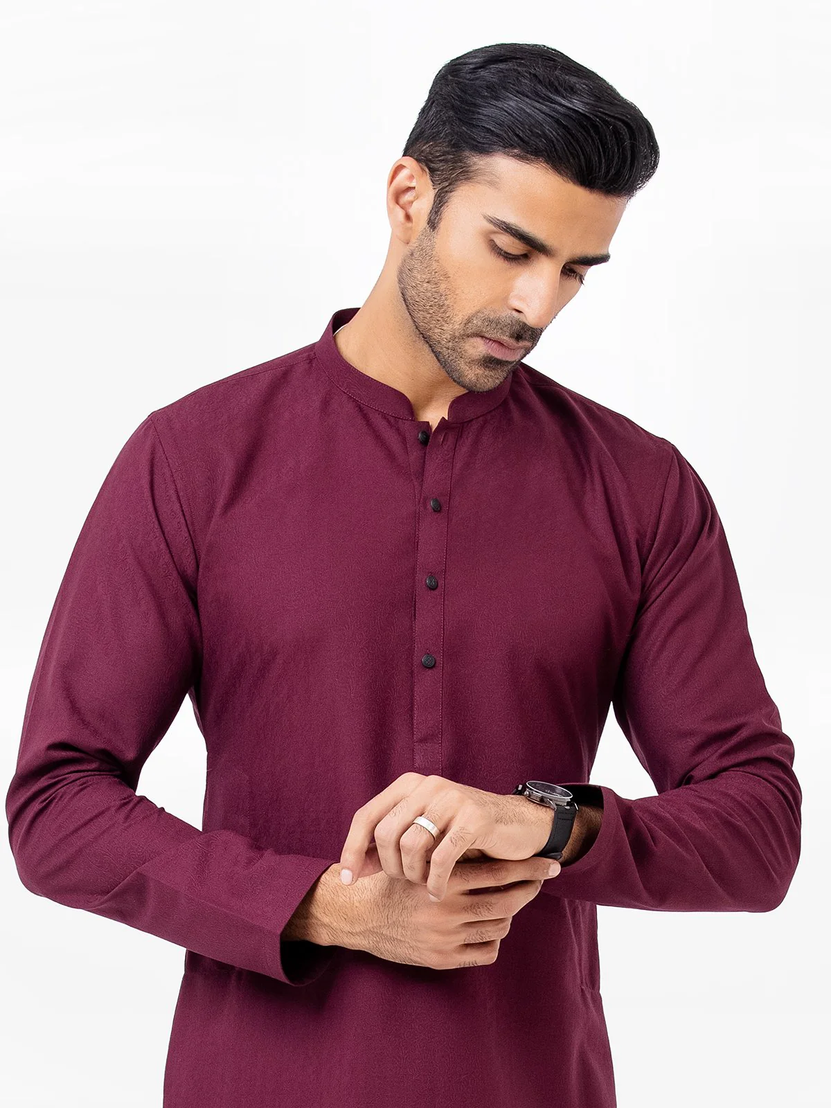 Men's Burgundy Kurta Pajama - EMTKPT23-001 - Image 2