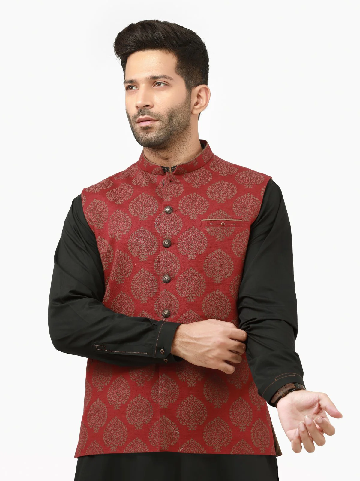 Men's Burgundy Waist Coat - EMTWC22-35784 - Image 2