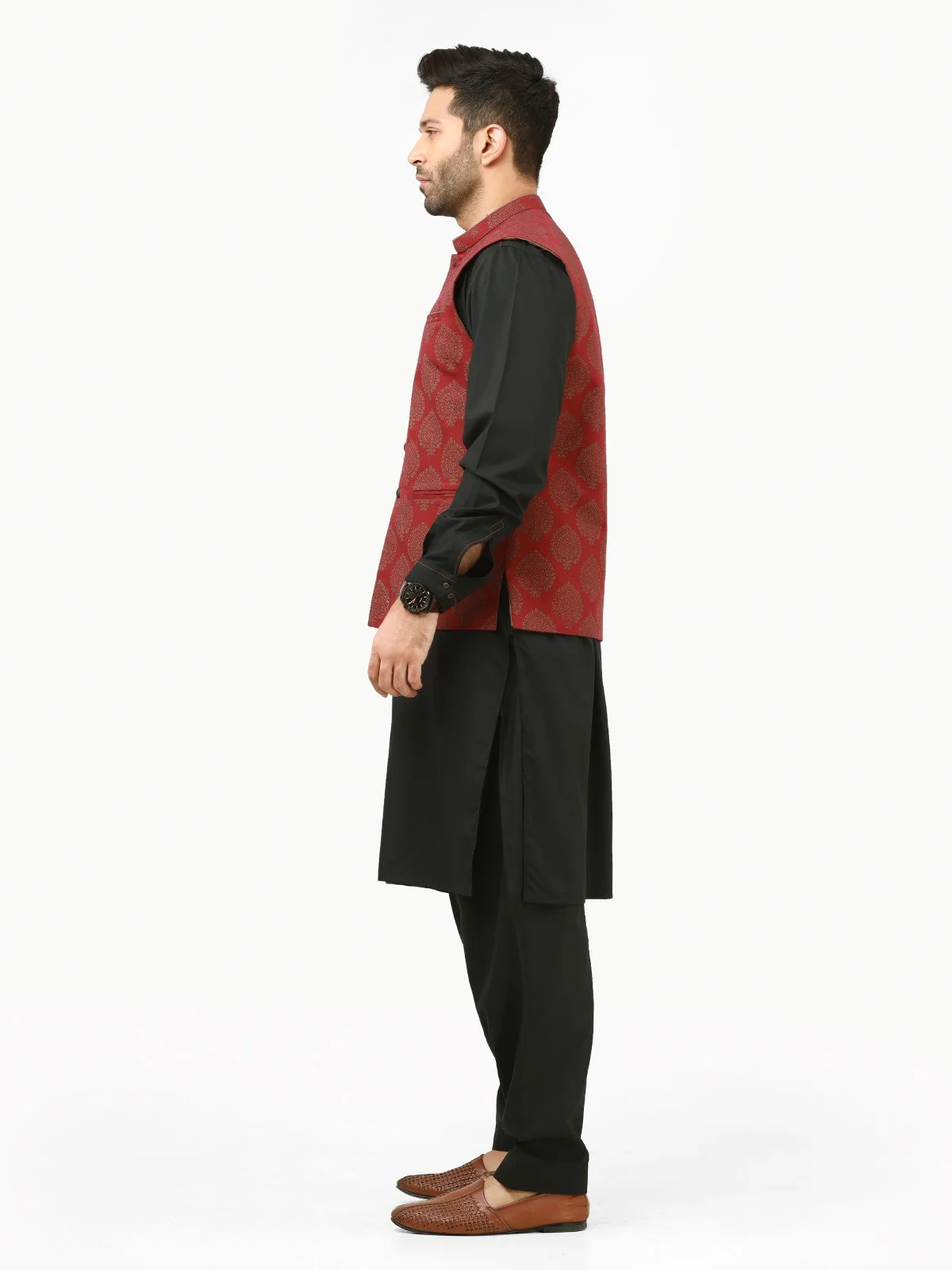 Men's Burgundy Waist Coat - EMTWC22-35784 - Image 3