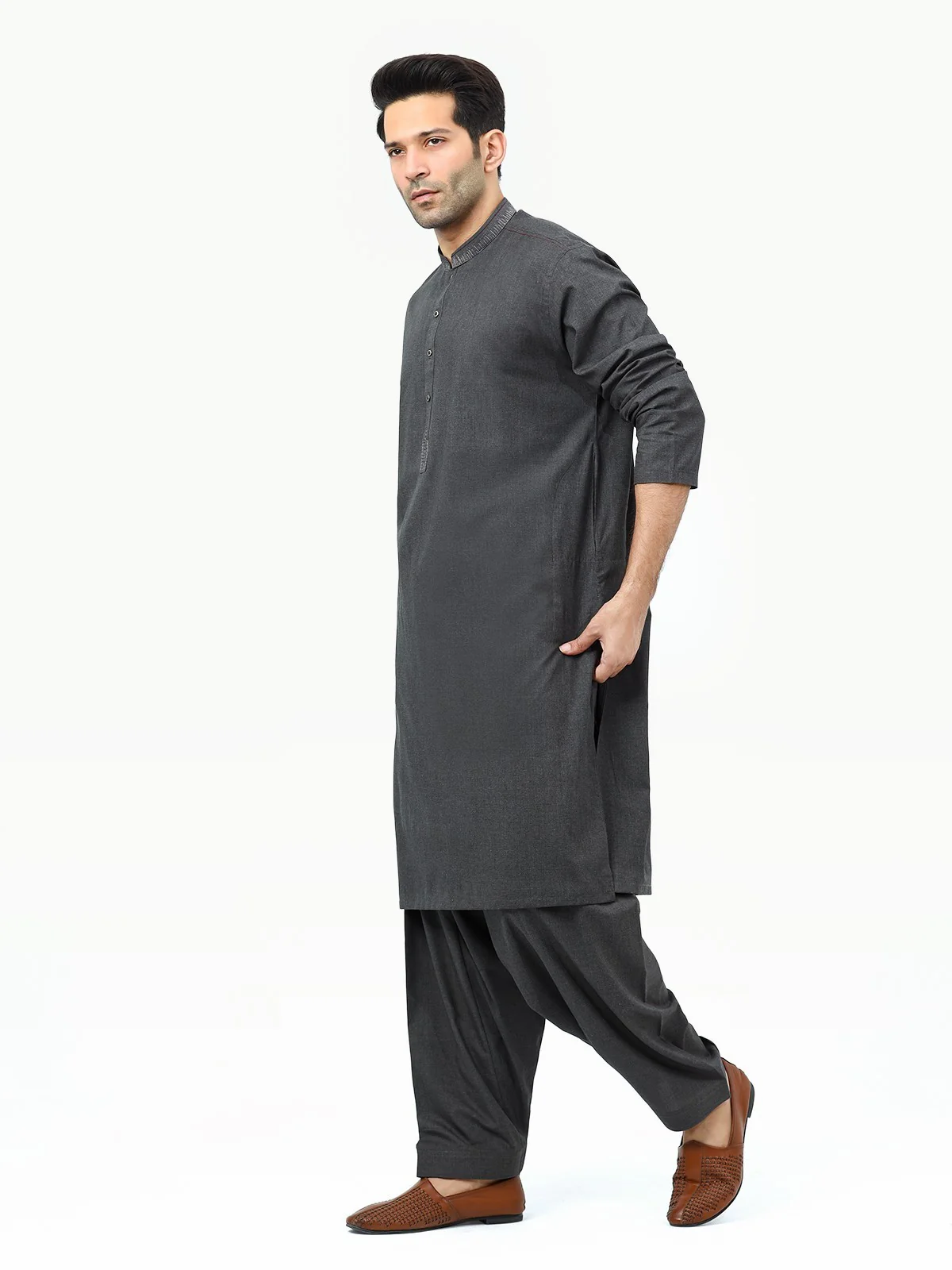 Men's Charcoal Shalwar Kameez - EMTKS22S-40980 - Image 2