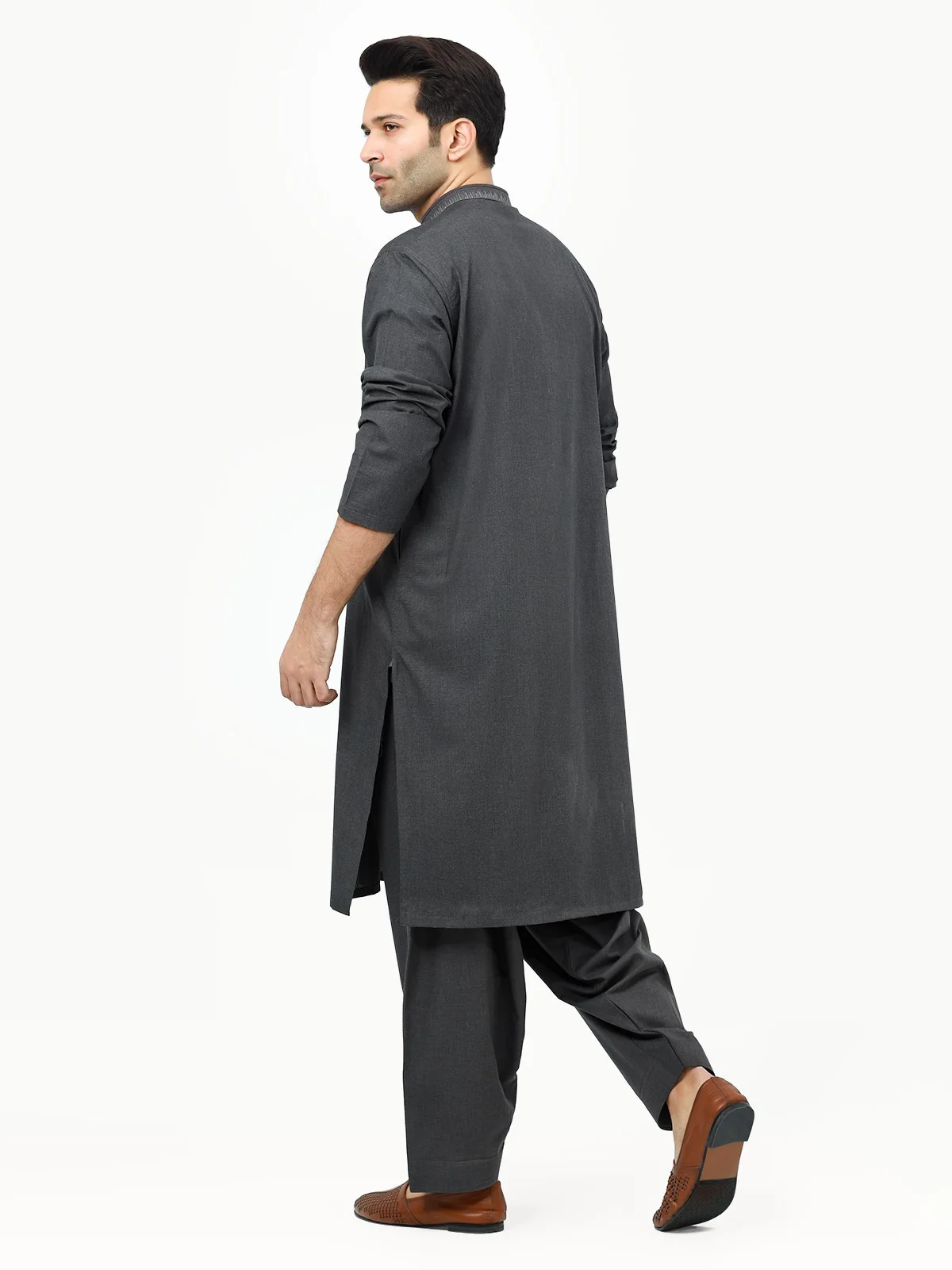 Men's Charcoal Shalwar Kameez - EMTKS22S-40980 - Image 5