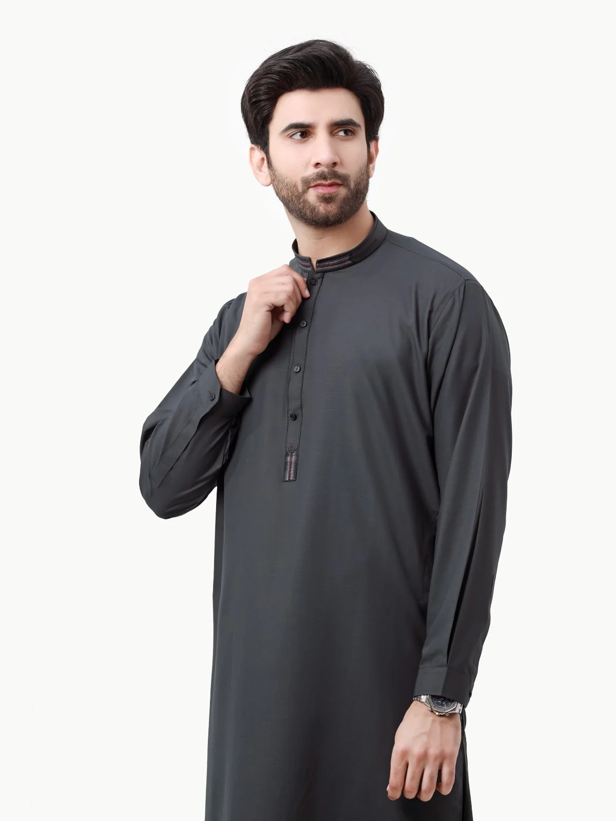 Men's Charcoal Shalwar Kameez - EMTKS23-40992 - Image 2