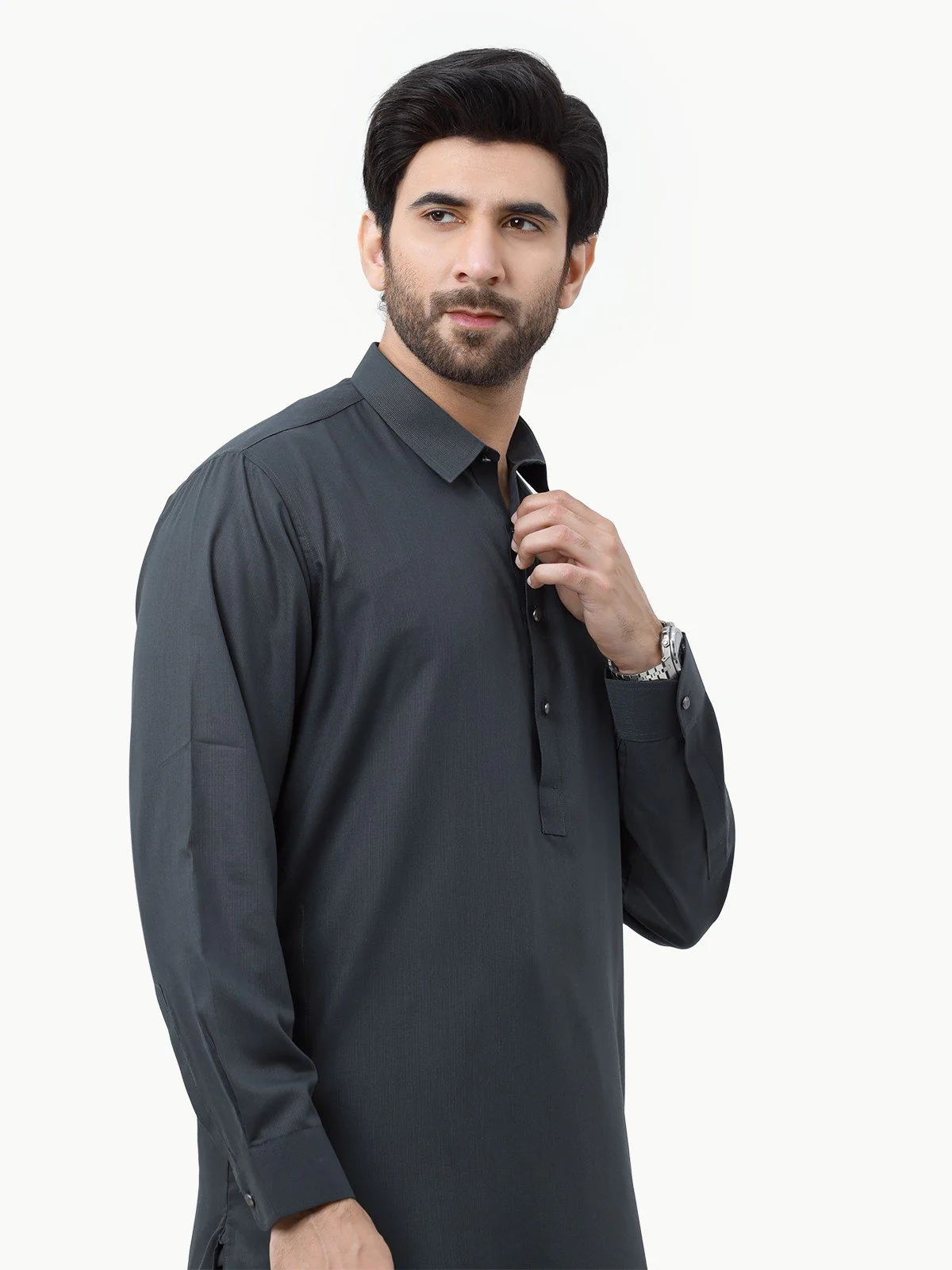 Men's Charcoal Shalwar Kameez Plain - EMTKSP23-41000 - Image 2