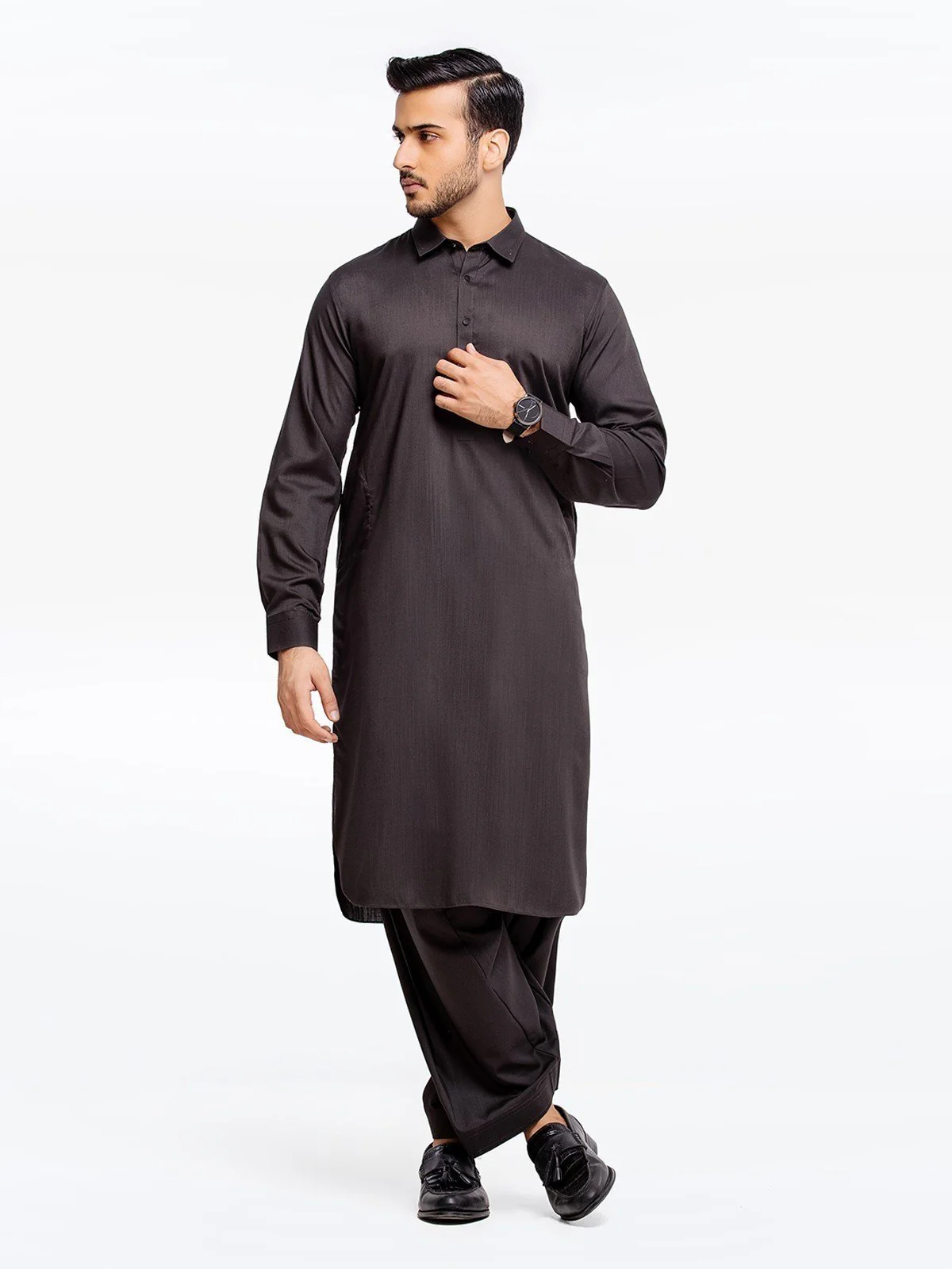 Men's Charcoal Shalwar Kameez - EMTSW23-99358 - Image 3
