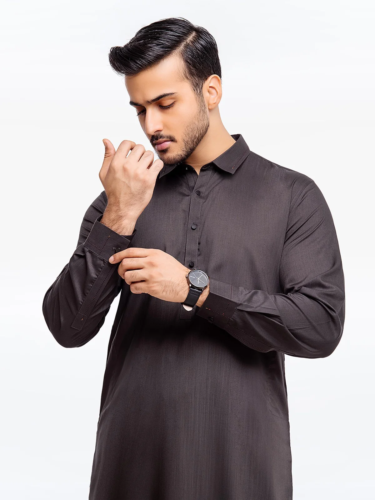 Men's Charcoal Shalwar Kameez - EMTSW23-99358 - Image 4