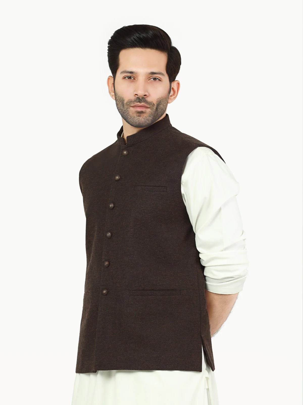 Men's Chocolate Brown Waist Coat - EMTWC22-35823 - Image 4