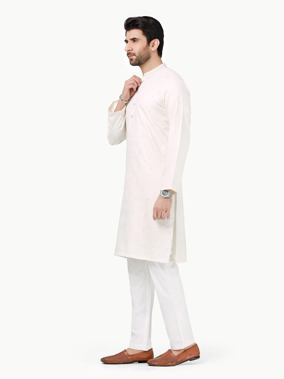 Men's Cream Kurta Ceremonial - EMTKC22S-067 - Image 3