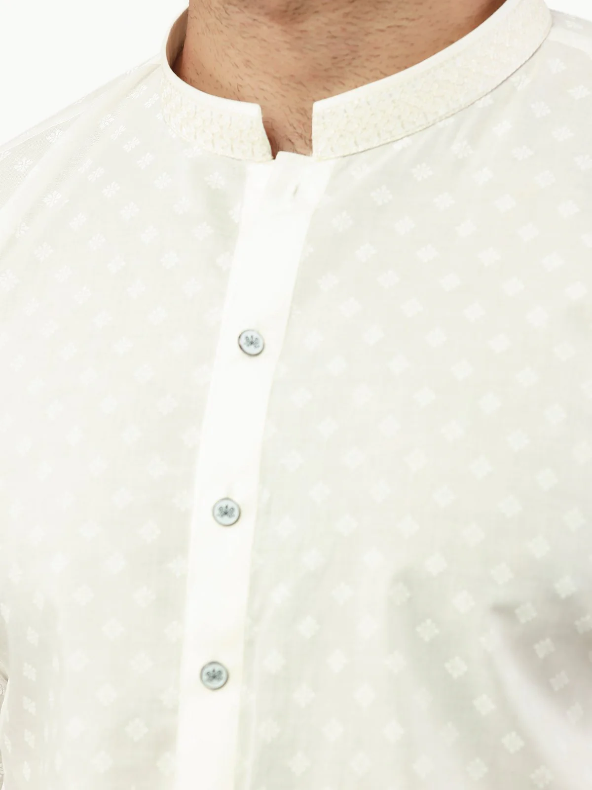 Men's Cream Kurta - EMTK22S-99229 - Image 3