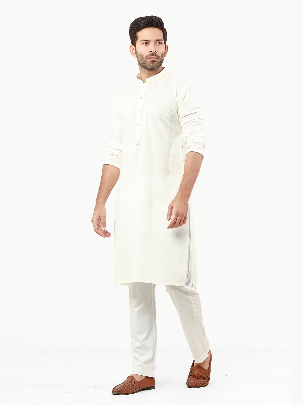 Men's Cream Kurta - EMTK22S-99234 - Image 3
