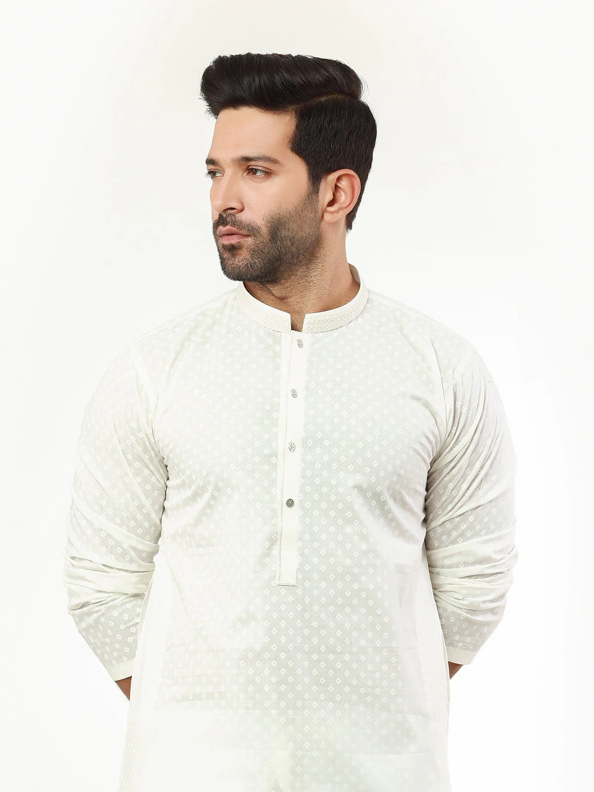 Men's Cream Kurta - EMTK22S-99235 - Image 2