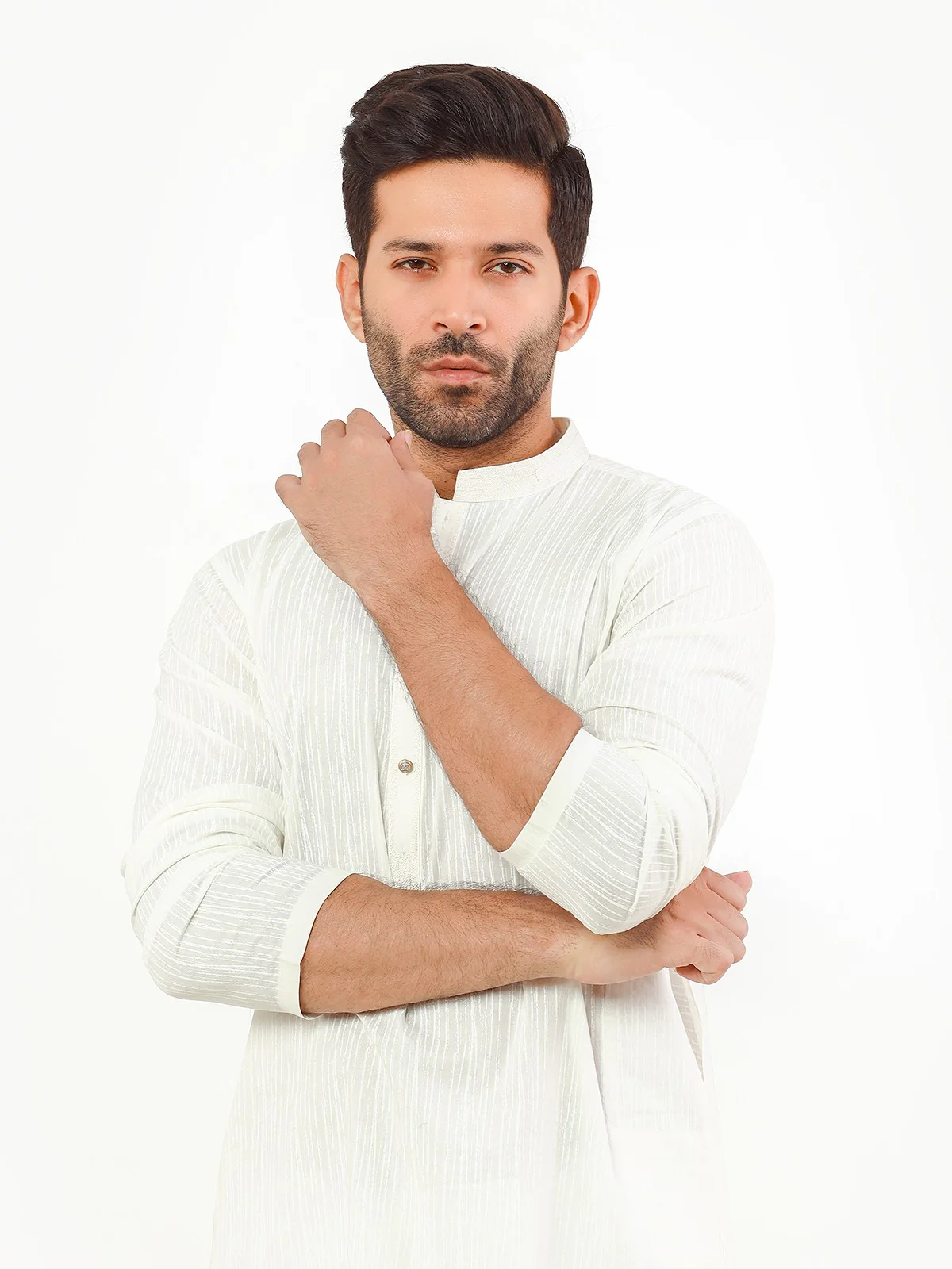 Men's Cream Kurta - EMTK22S-99236 - Image 2