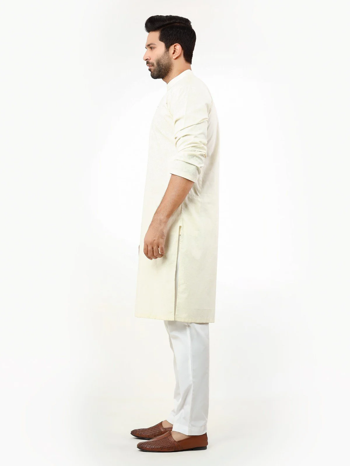 Men's Cream Kurta - EMTK22S-99242 - Image 3