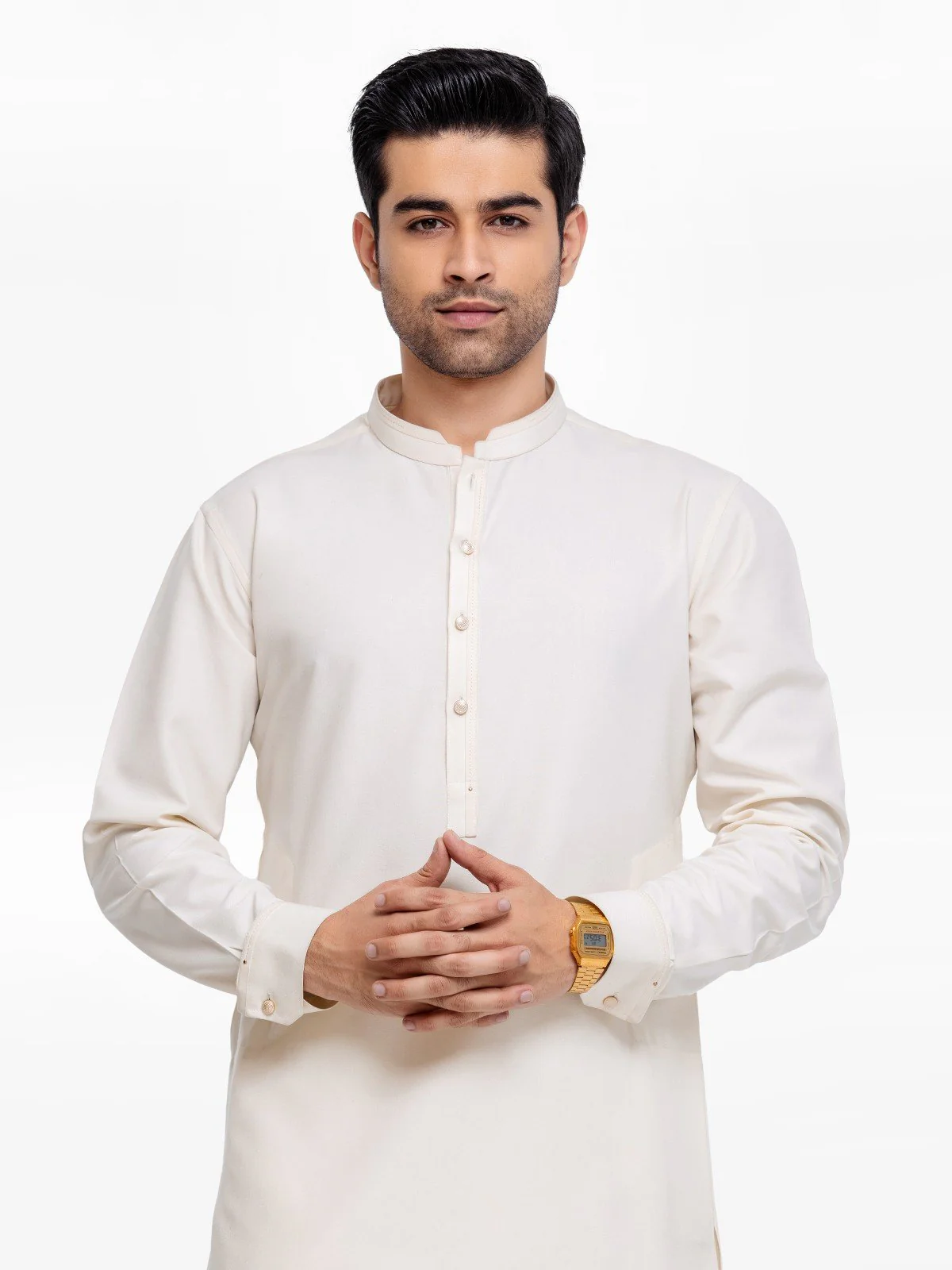 Men's Cream Kurta Pajama - EMTSW23W-99385 - Image 2