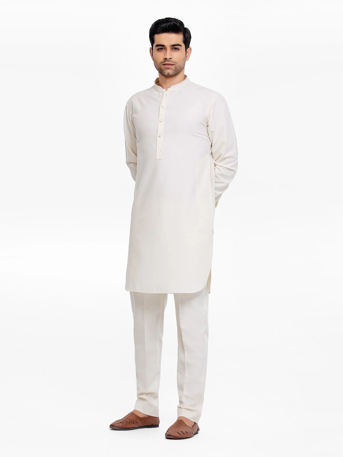 Men's Cream Kurta Pajama - EMTSW23W-99385 - Image 3