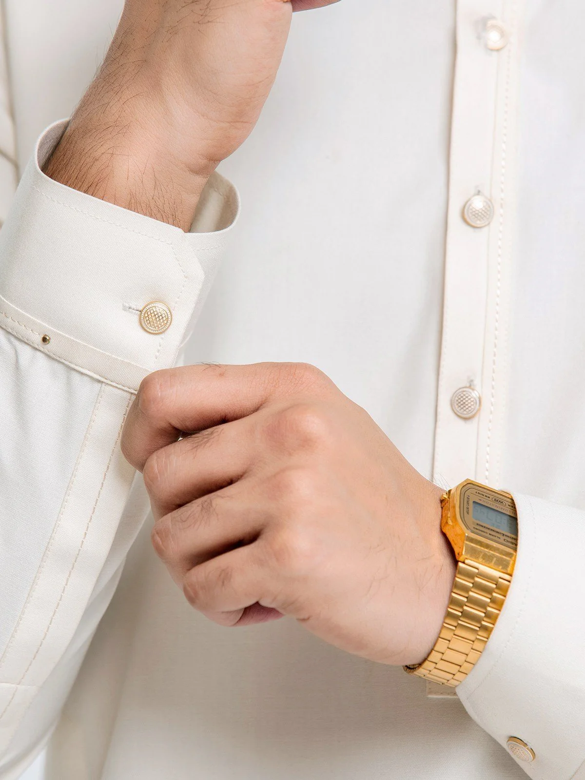 Men's Cream Kurta Pajama - EMTSW23W-99385 - Image 5