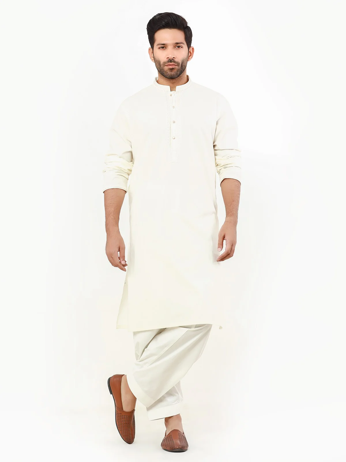 Men's Cream Shalwar Kameez - EMTKS22-40970 - Image 3