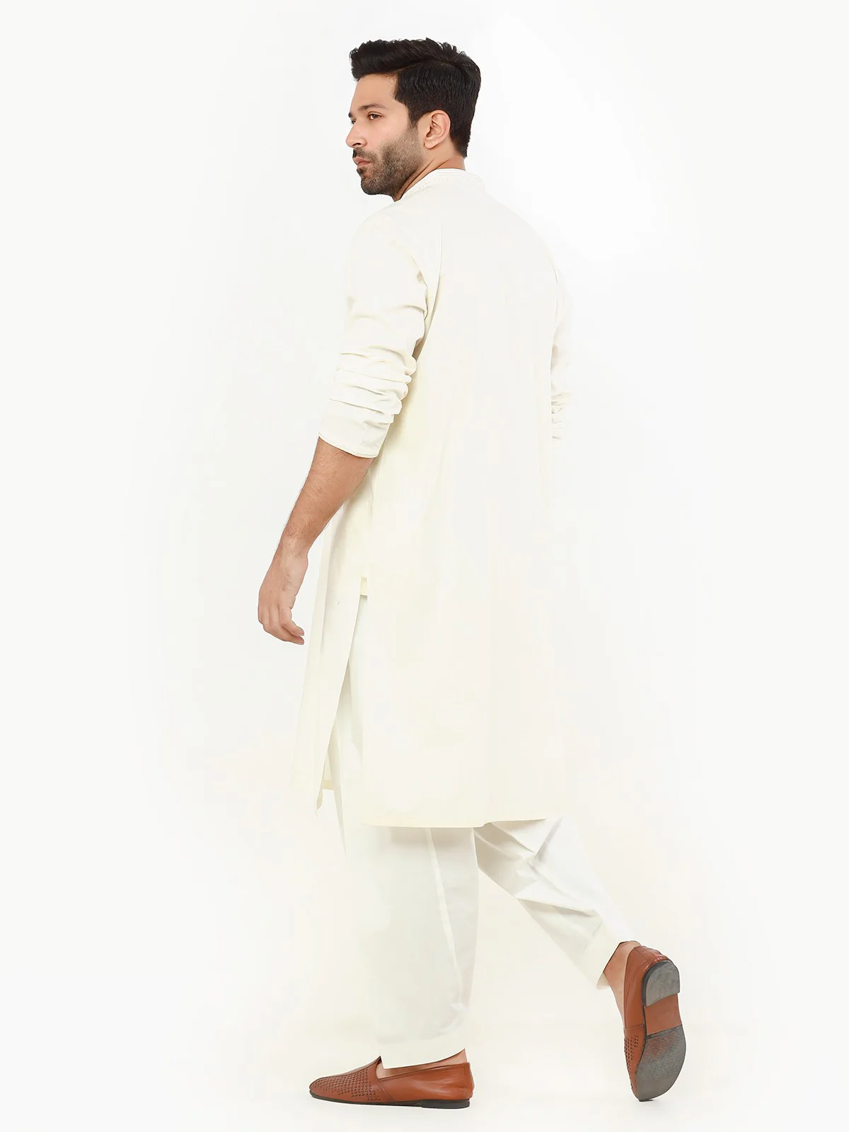 Men's Cream Shalwar Kameez - EMTKS22-40970 - Image 5