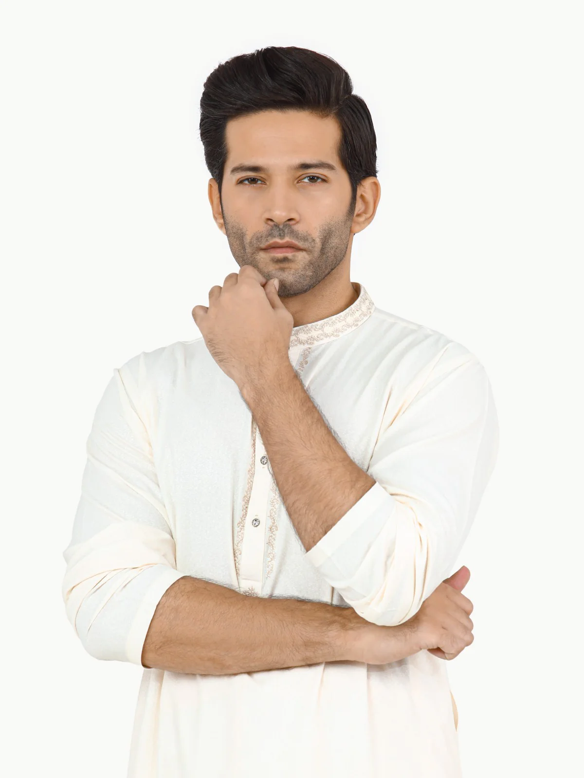 Men's Cream Shalwar Kameez - EMTKS22S-40947 - Image 2