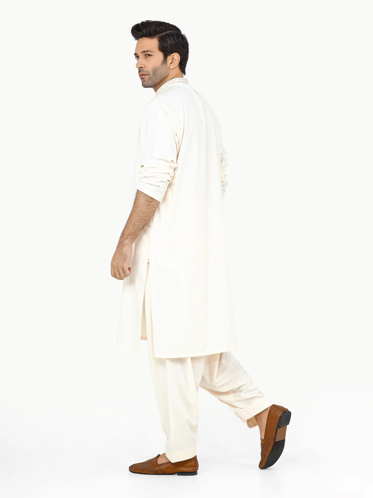 Men's Cream Shalwar Kameez - EMTKS22S-40947 - Image 4