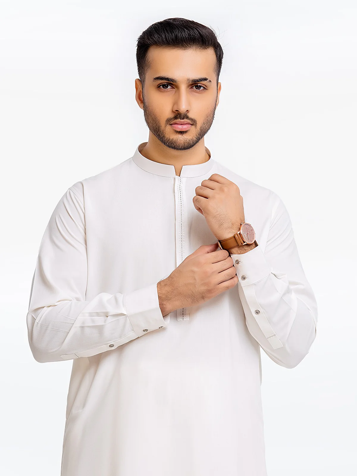 Men's Cream Shalwar Kameez - EMTKS23-41027 - Image 4
