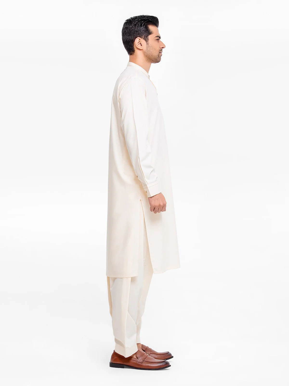 Men's Cream Shalwar Kameez - EMTKS23-41032 - Image 3