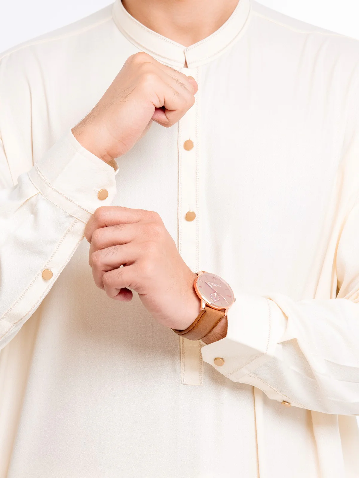 Men's Cream Shalwar Kameez - EMTKS23-41032 - Image 4