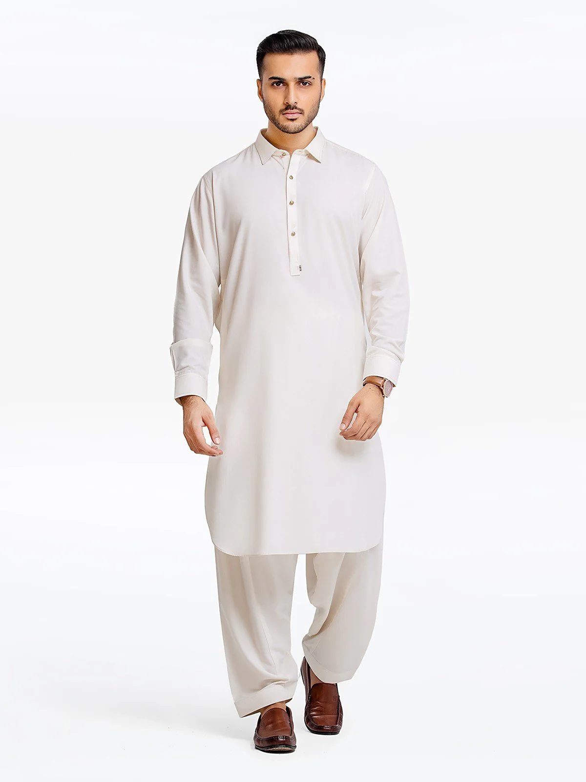 Men's Cream Shalwar Kameez - EMTSW23-99365 - Image 3