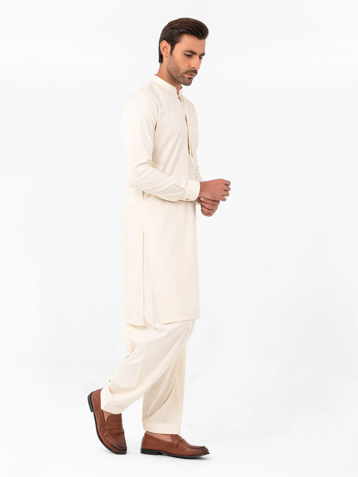 Men's Cream Shalwar Kameez - EMTSW23-99381 - Image 3