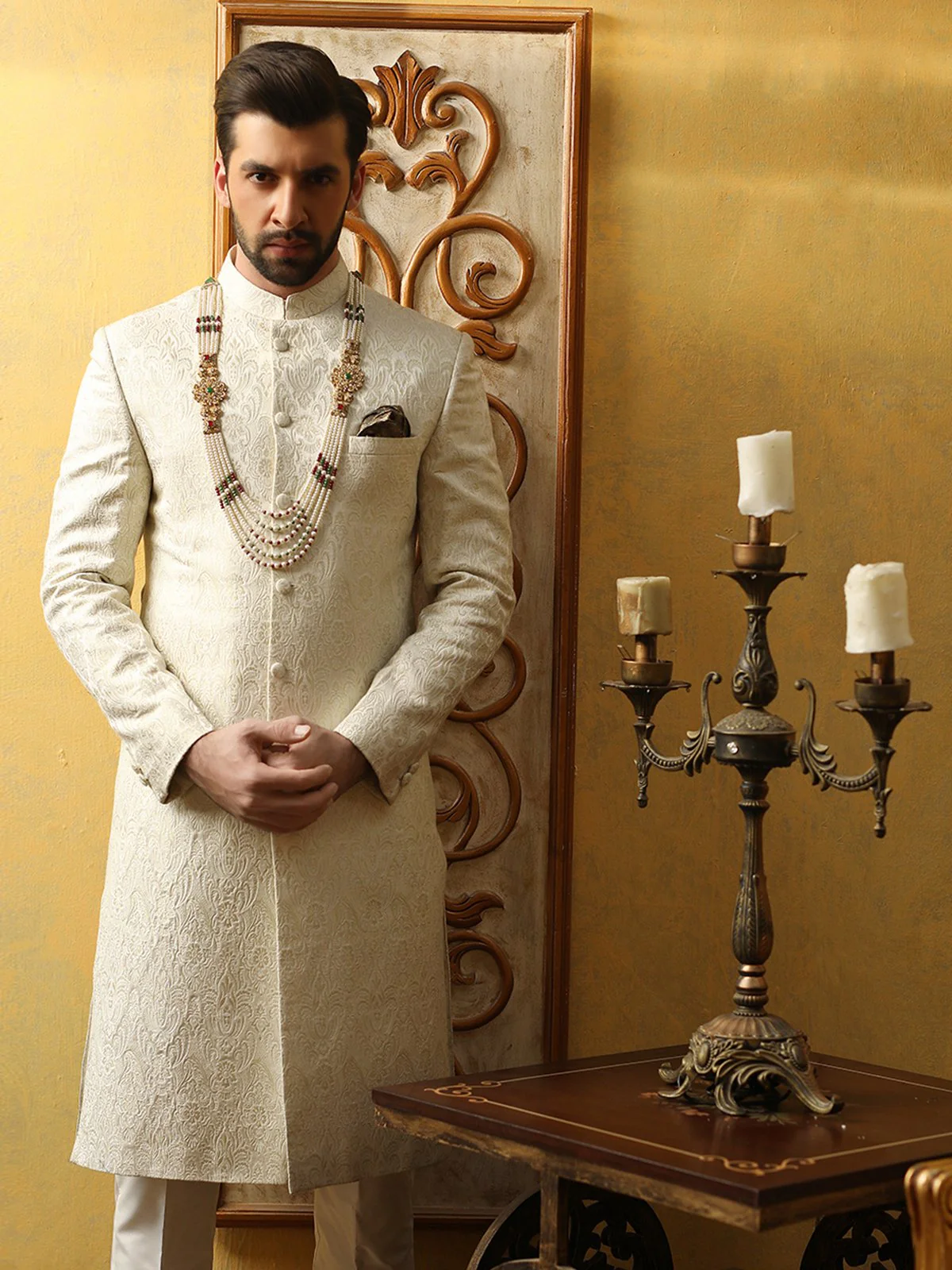 Men's Cream Sherwani - EMTS17-7143 - Image 2