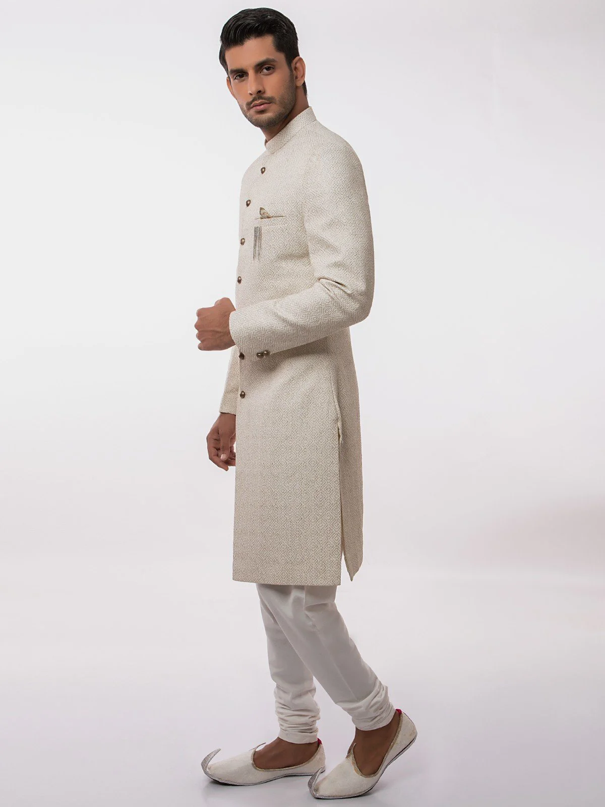 Men's Cream Sherwani - EMTS19-7157 - Image 3