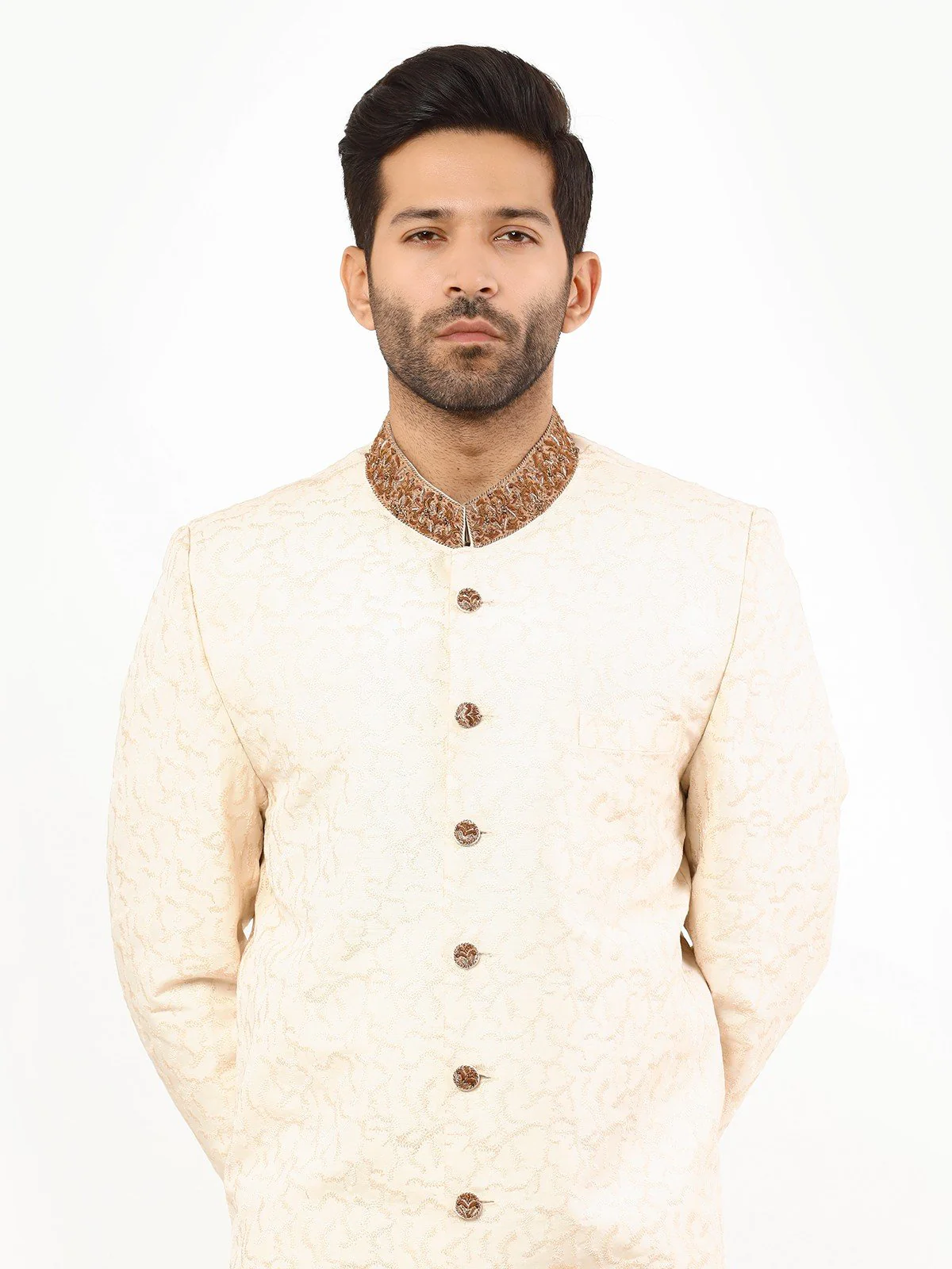 Men's Cream Sherwani - EMTS22-7217 - Image 2
