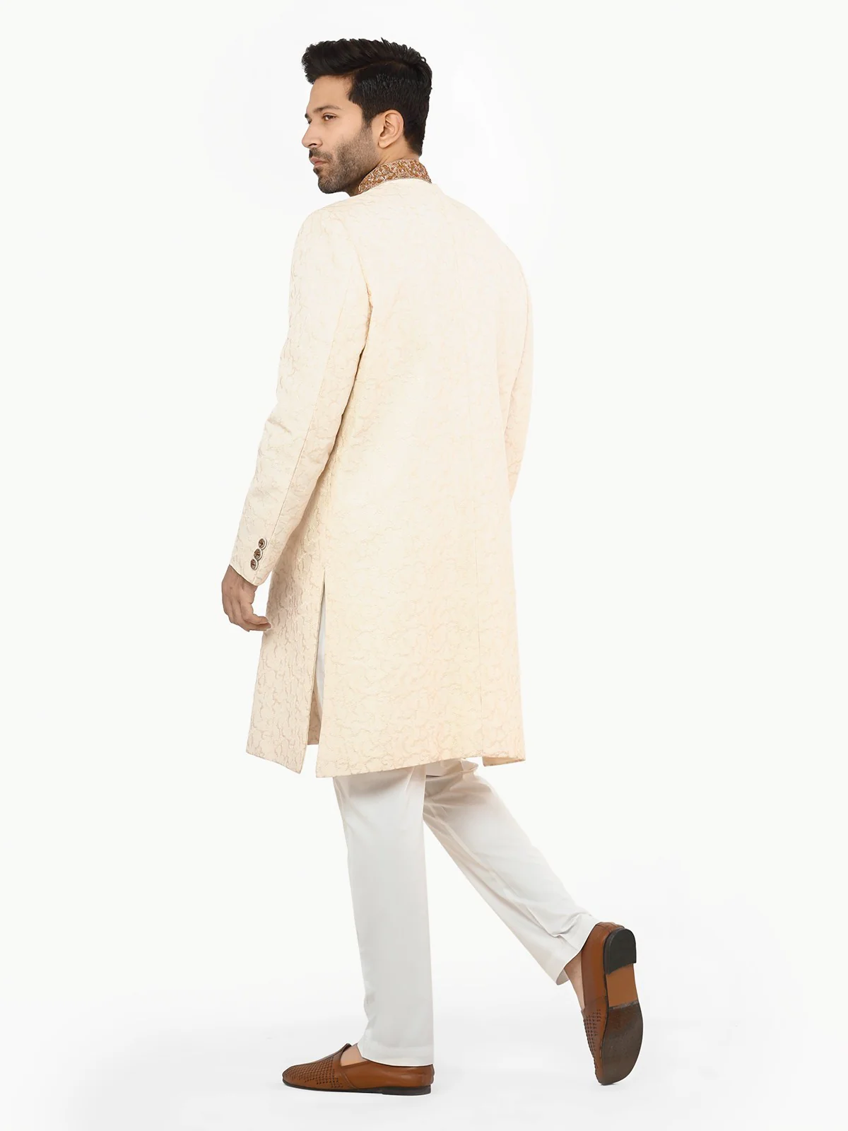 Men's Cream Sherwani - EMTS22-7217 - Image 5