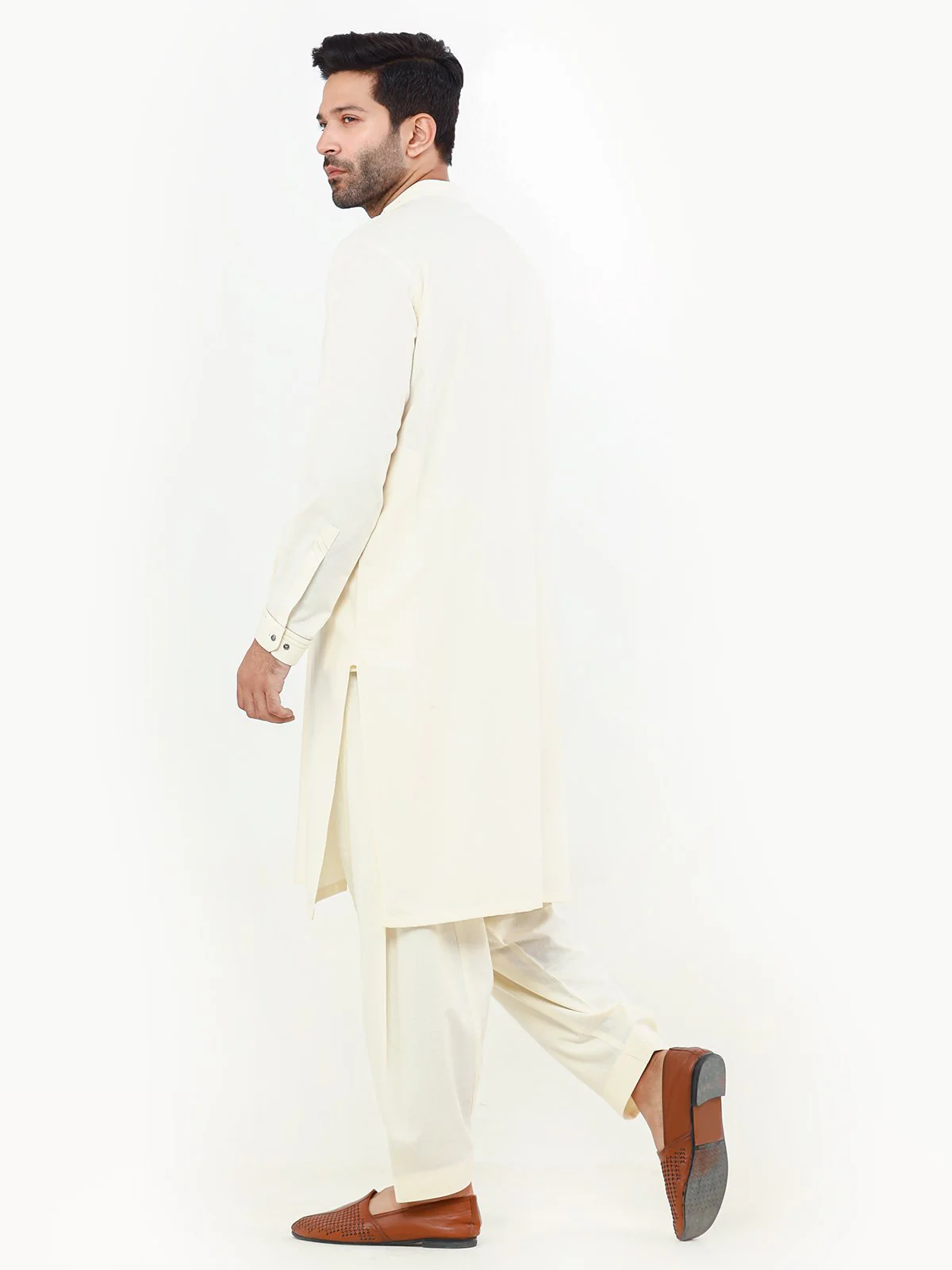 Men's Cream Shalwar Kameez - EMTSW22S-99246 - Image 5