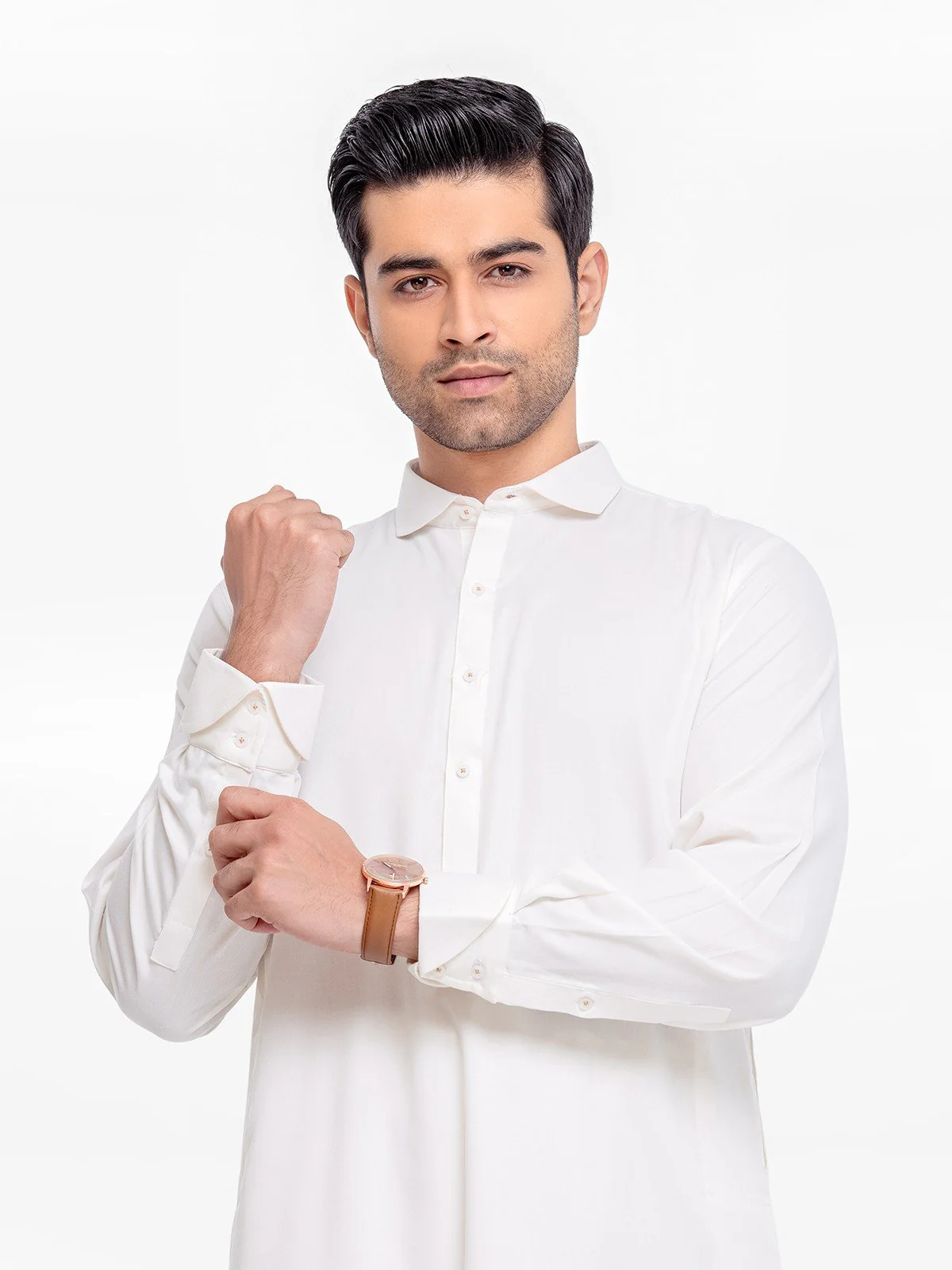 Men's Cream Shalwar Kameez - EMTSWP23-99366 - Image 2