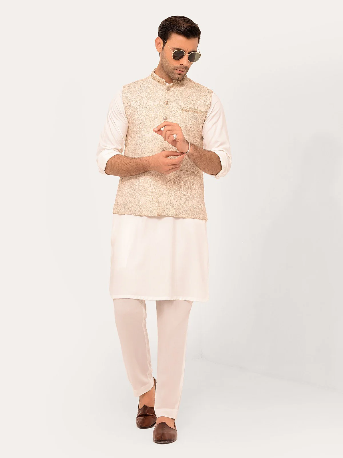 Men's Cream Waist Coat Ceremonial - EMTWCC23-154 - Image 3