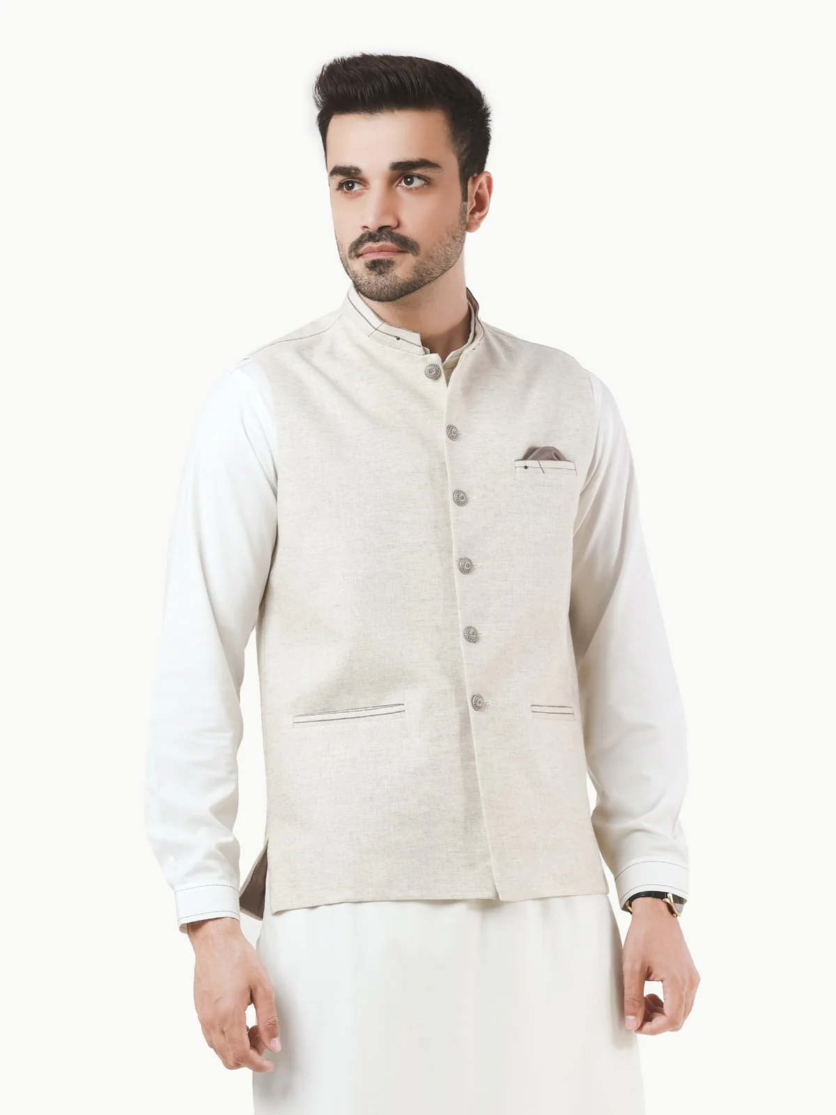 Men's Cream Waist Coat - EMTWC22-35788 - Image 2