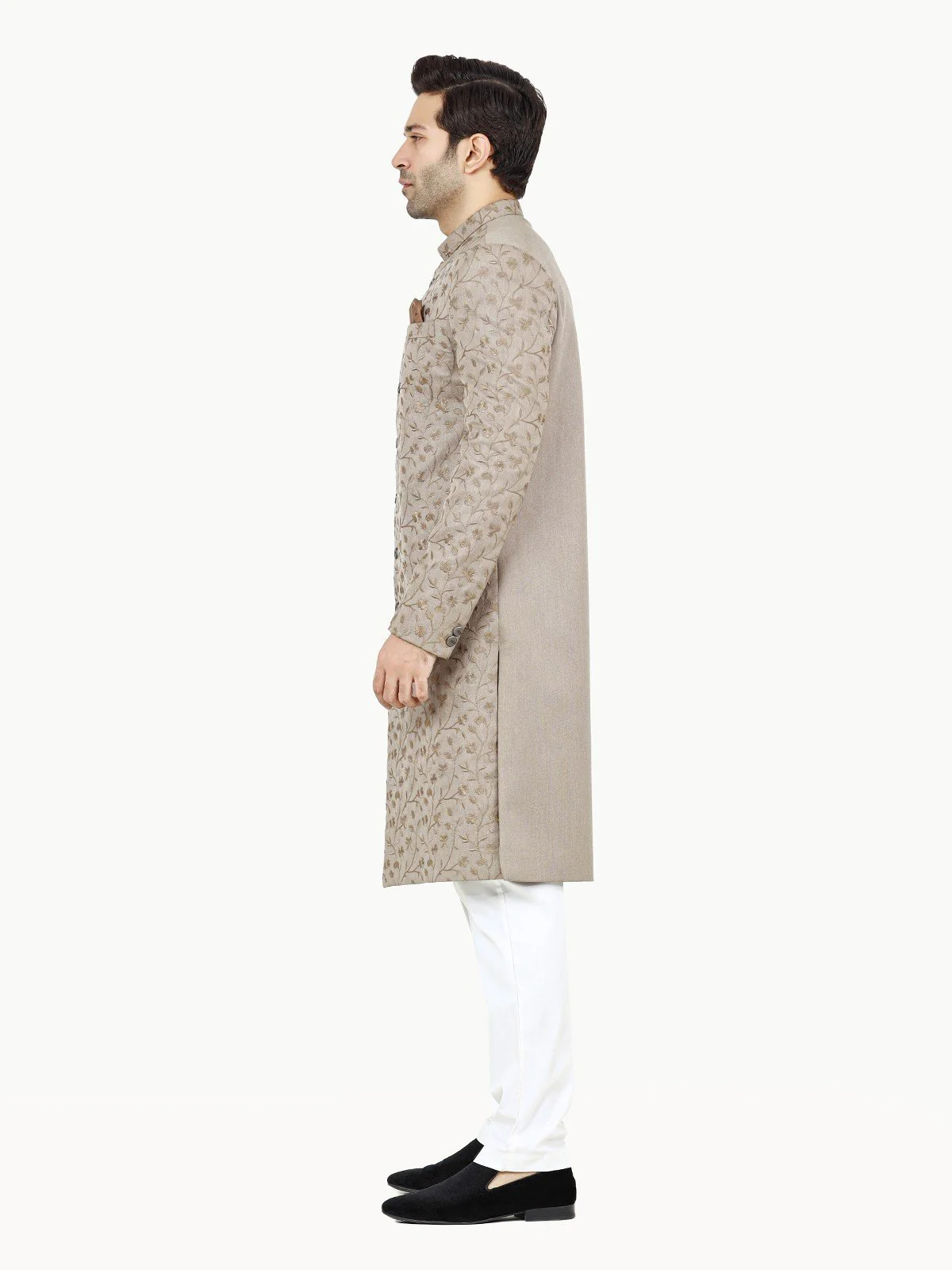 Men's Dark Beige Sherwani - EMTS22-7213 - Image 2