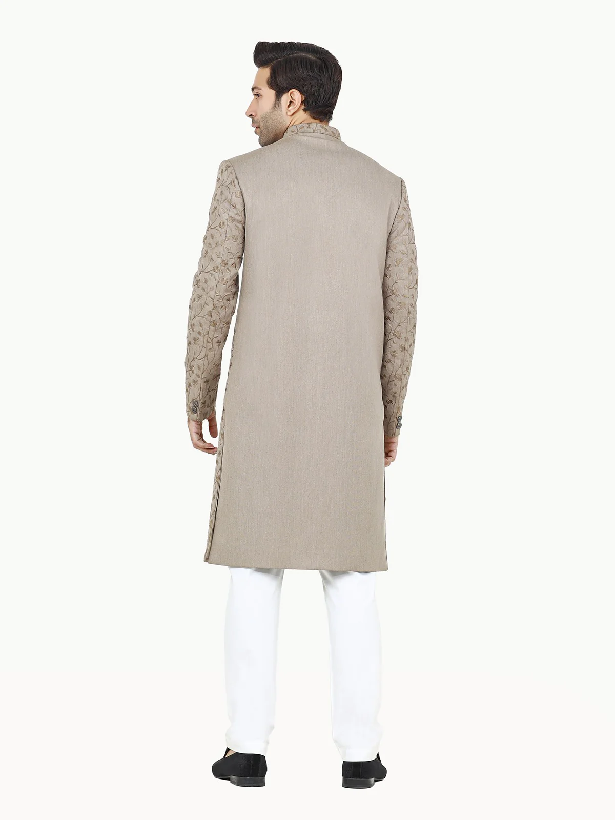 Men's Dark Beige Sherwani - EMTS22-7213 - Image 5