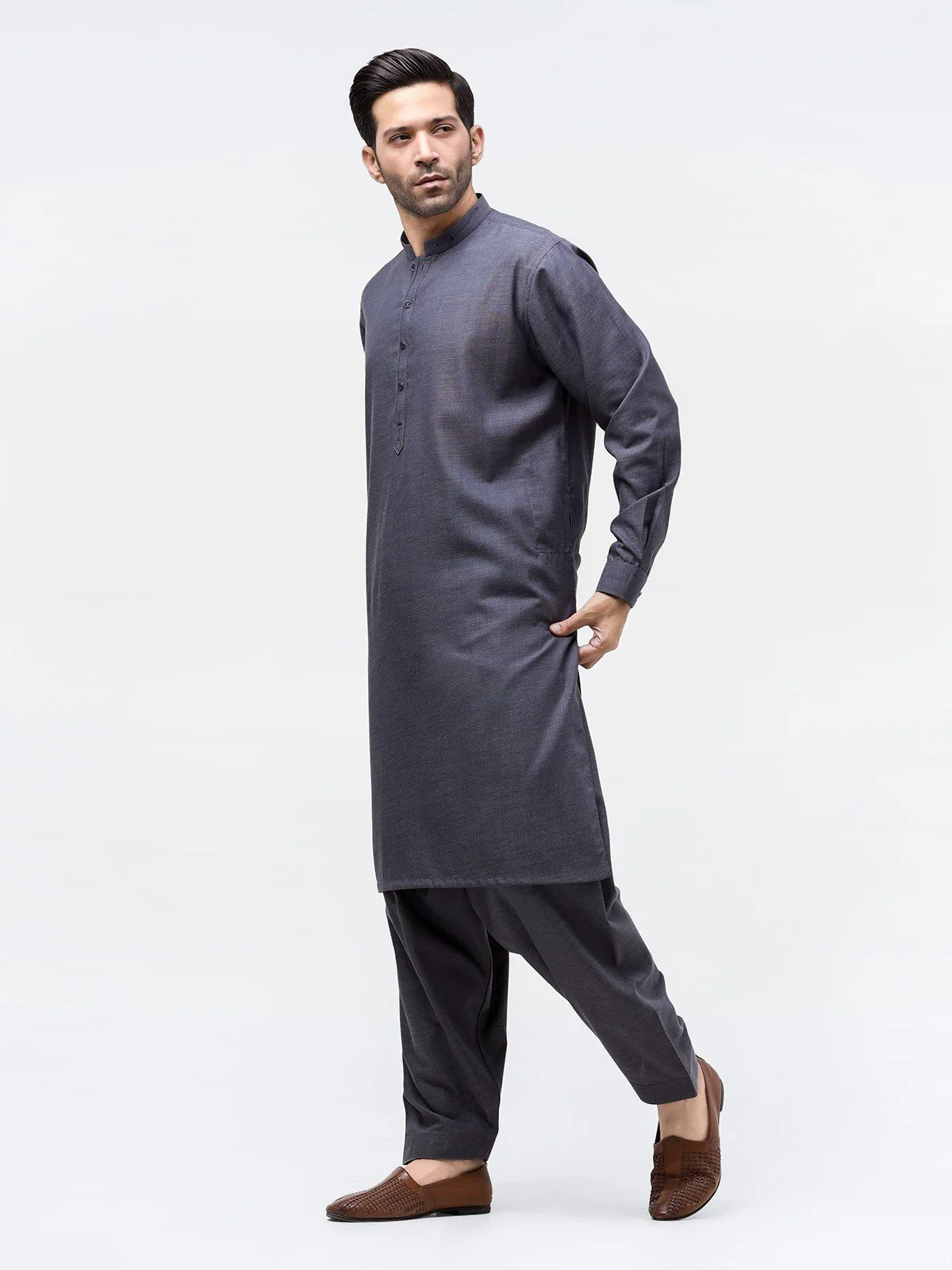 Men's Dark Blue Shalwar Kameez - EMTSW23-99339 - Image 3