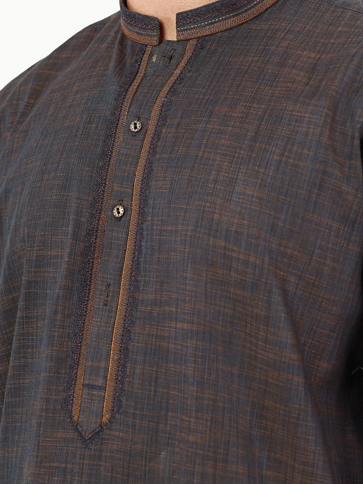 Men's Dark Brown Kurta - EMTK22S-99233 - Image 4