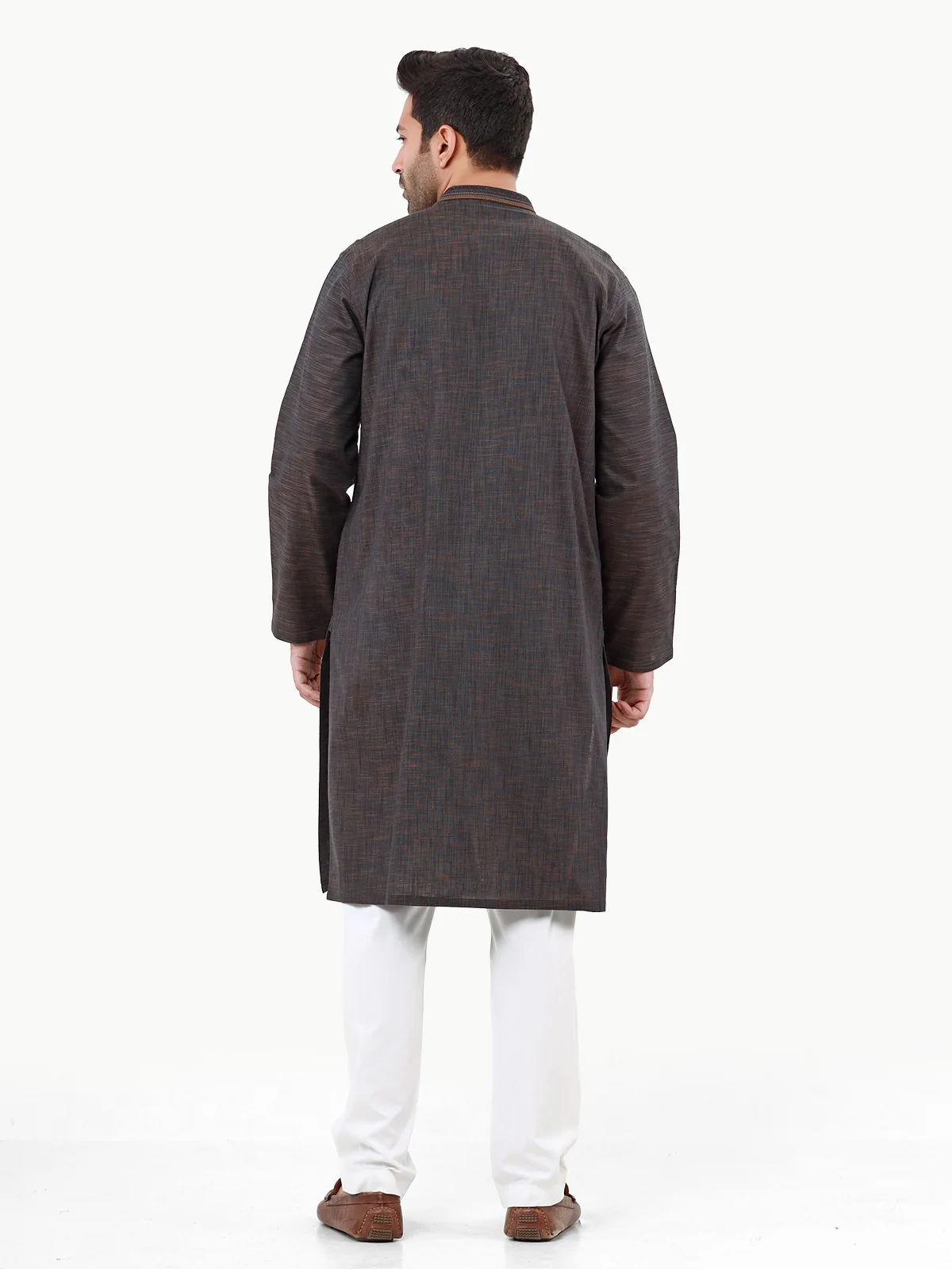Men's Dark Brown Kurta - EMTK22S-99233 - Image 5